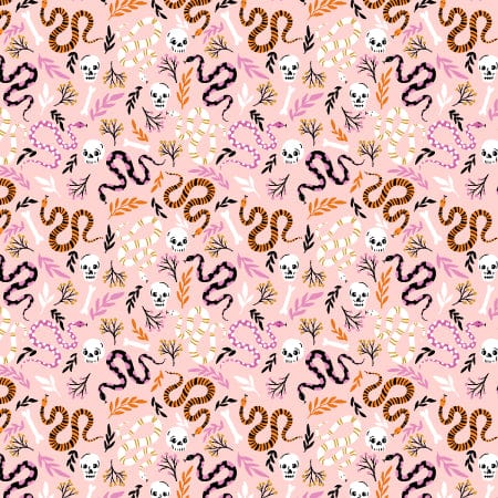 Cotton quilting fabric pattern called 'Enter If You Dare'. Part of the 'By the Glow of the Moon' fabric collection. Designed by Dominika Godette for fabric company Cotton + Steel. SKU: DG103-AG1. 44-45 inch width.