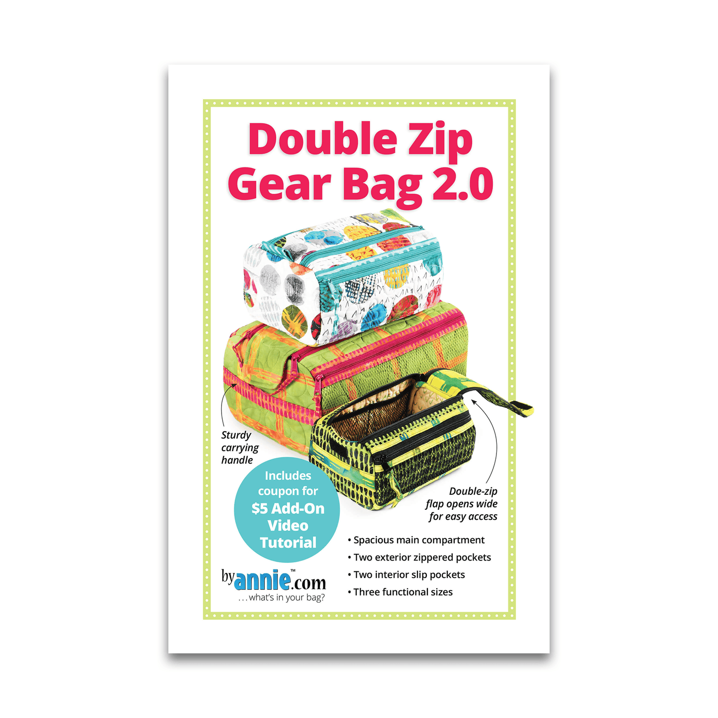 Double Zip Gear Bag 2.0 - By Annie - Printed Bag Pattern