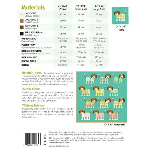 Pups in Pajamas Pattern by Patterns By Elizabeth Hartman (Preorder)