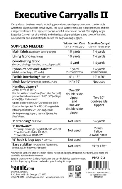 Executive Carryalls II - Printed Pattern - Patterns byAnnie - PBA110-2