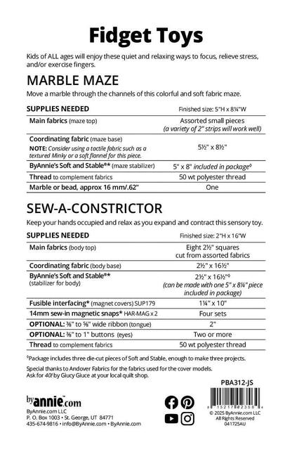 Fidget Toys - Patterns by Annie - Paper Pattern - PBA312-JS