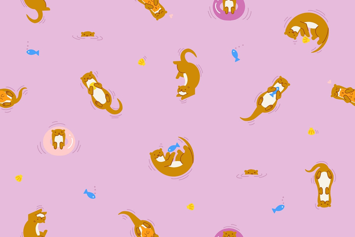 Playful otters on macaron pink Float by Ruby Star Society's Rashida Coleman Hale cotton quilting fabric. Aquatic nursery theme.
