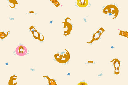 Cute aquatic nursery otters, fish, and seashells on natural cream Float by Ruby Star Society's Rashida Coleman Hale cotton quilting fabric.