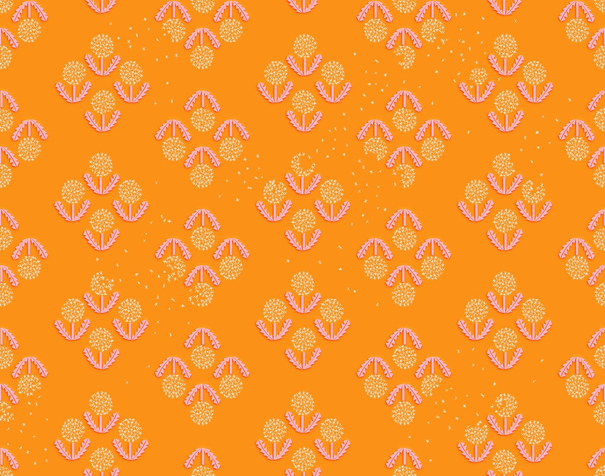 Bright orange puffball flowers cotton quilting fabric from Float by Ruby Star Society's Rashida Coleman Hale for spring and summer.