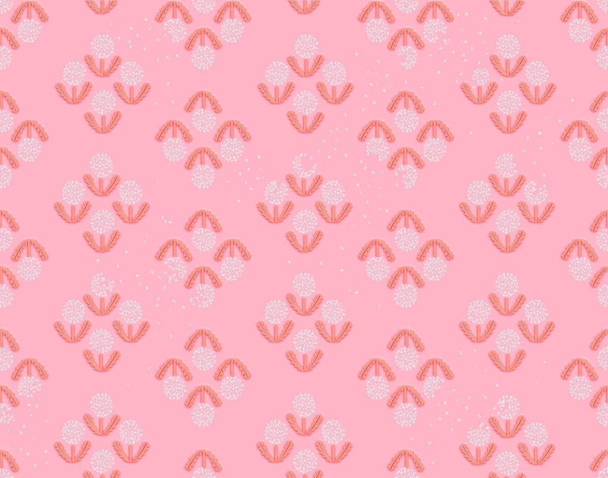 Moda's pink puff posies with leaves & stars for spring nursery Float by Ruby Star Society's Rashida Coleman Hale cotton quilting fabric.