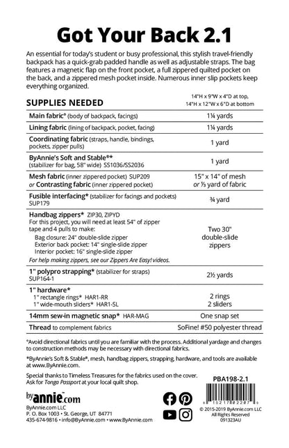 Got Your Back 2.1 - Patterns by Annie - Paper Pattern - PBA198-2.1