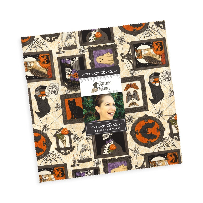 Moda's Gothic Haunt Layer Cake by Stacy Iest Hsu. 42 squares of cotton quilting fabric. SKU 21000LC
