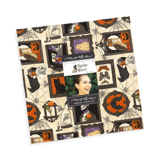 Moda's Gothic Haunt Layer Cake by Stacy Iest Hsu. 42 squares of cotton quilting fabric. SKU 21000LC