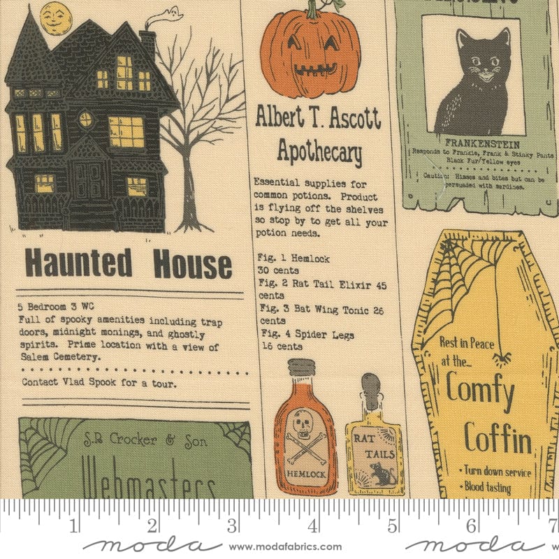 Home Sweet Haunt - Vintage Newspaper in Bone - Stacy Iest Hsu - 20910 11 - Half Yard
