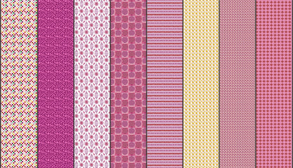 Multi-color pixel check Lollie Jar by Jen Kingwell cotton quilting fabric with small red, yellow, green, blue, purple, orange squares on a light rose background.