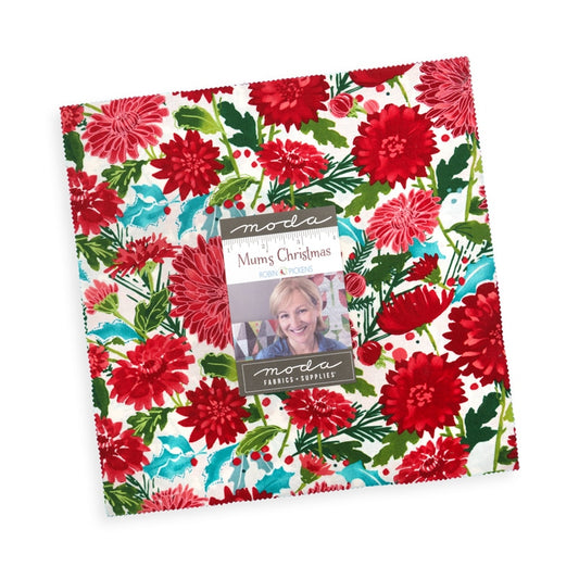 Moda's Mums Christmas Layer Cake by Robin Pickens. 42 squares of cotton quilting fabric. SKU 48820LC