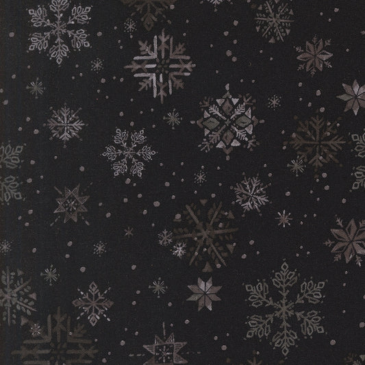 Moda's Christmas snowflakes on midnight Mums Christmas by Robin Pickens cotton quilting fabric with silver gray dots.