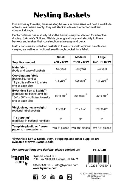 Nesting Baskets - By Annie - Printed Bag Pattern