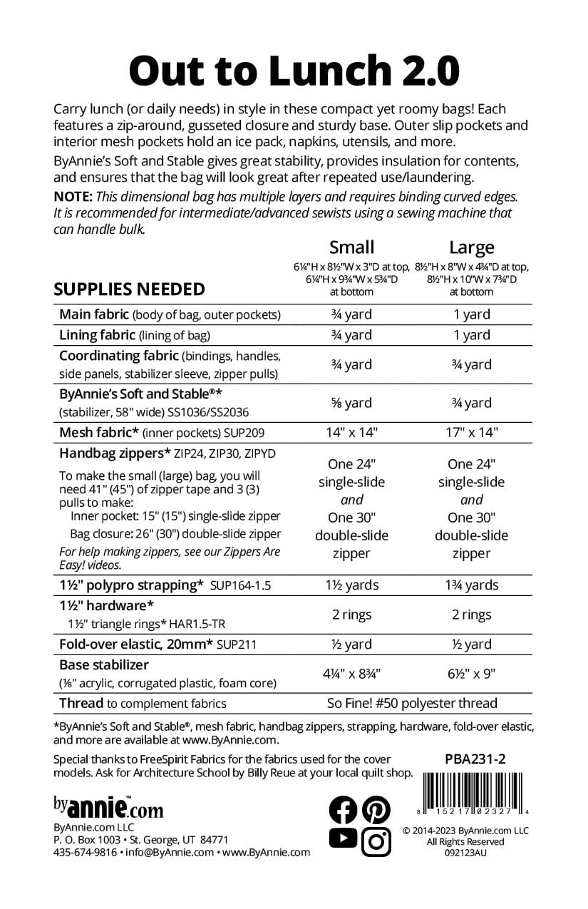 Out to Lunch 2.0 - Pattern by By Annie - Paper Pattern - PBA231-2