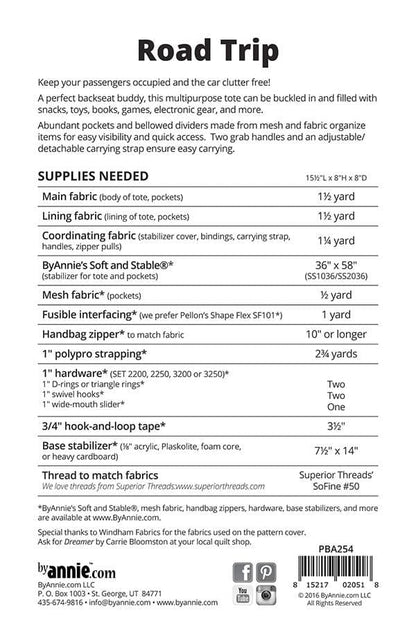 Road Trip - Patterns by Annie - Paper Pattern - PBA254