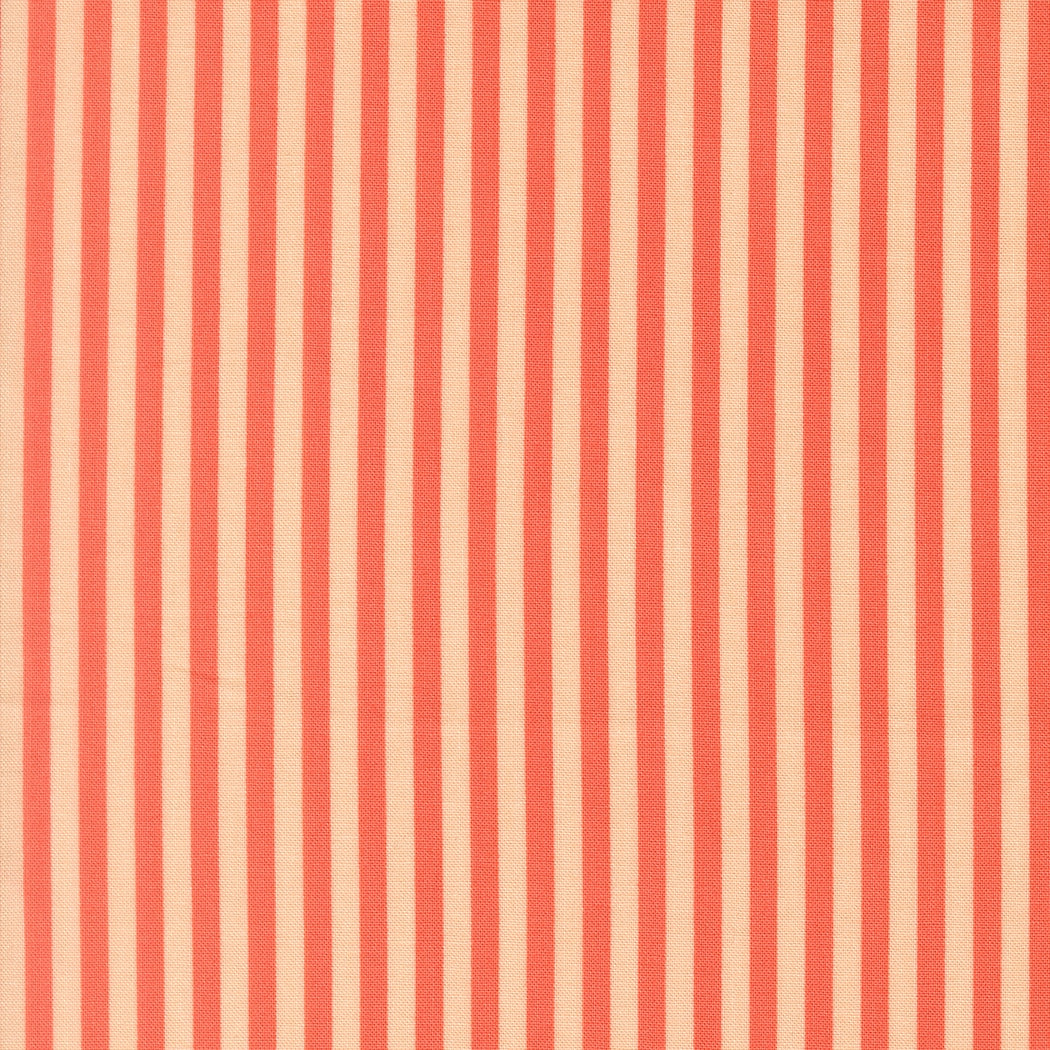 Moda's Popcorn by Elizabeth Hartman coral and cream vertical stripes cotton quilting fabric.