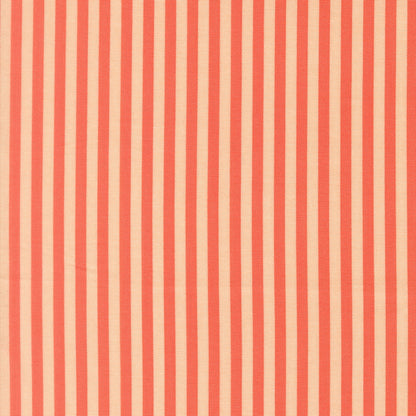 Moda's Popcorn by Elizabeth Hartman coral and cream vertical stripes cotton quilting fabric.