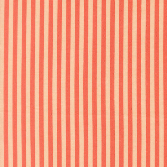Moda's Popcorn by Elizabeth Hartman coral and cream vertical stripes cotton quilting fabric.