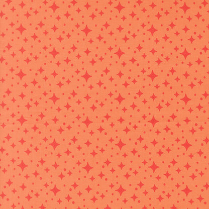 Moda's celestial coral stars and dots on light coral ground. Popcorn by Elizabeth Hartman cotton quilting fabric.