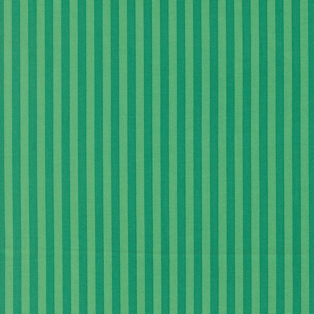 Moda's alternating darker jade and lighter mint green vertical stripes Popcorn by Elizabeth Hartman cotton quilting fabric