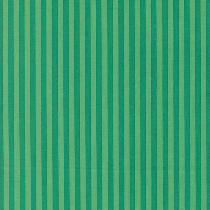 Moda's alternating darker jade and lighter mint green vertical stripes Popcorn by Elizabeth Hartman cotton quilting fabric