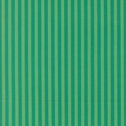 Moda's alternating darker jade and lighter mint green vertical stripes Popcorn by Elizabeth Hartman cotton quilting fabric