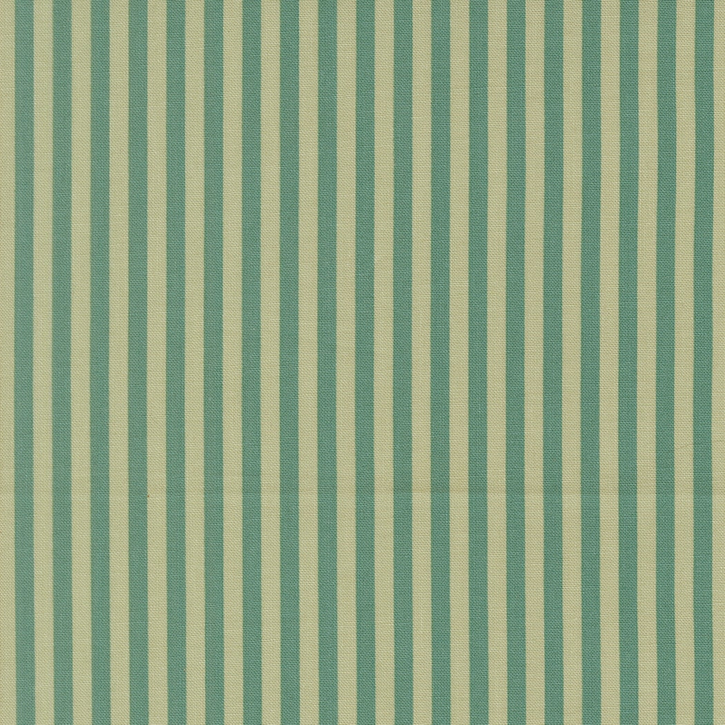 Mist green and pale beige vertical stripes on Moda's Popcorn by Elizabeth Hartman cotton quilting fabric.