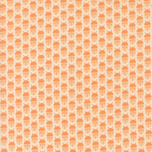 Moda's small orange and peach novelty garden ladybugs and beetles on cream Popcorn by Elizabeth Hartman cotton quilting fabric
