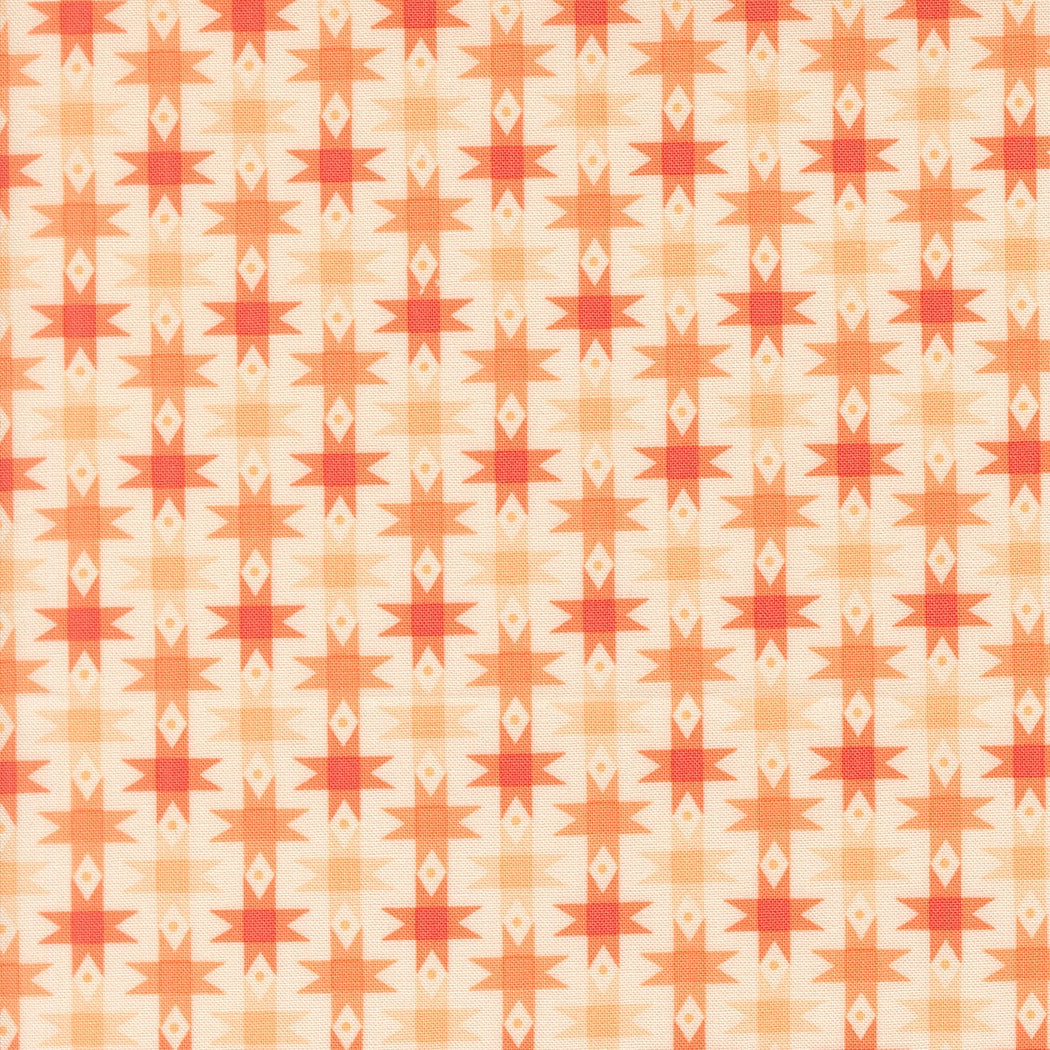 Peach and orange geometric stars Popcorn by Elizabeth Hartman cotton quilting fabric, southwestern theme, diamonds, on ivory.