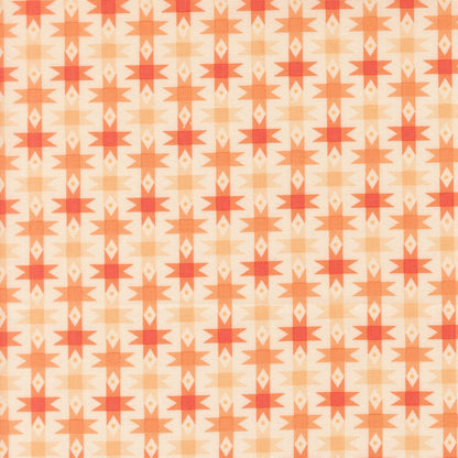 Peach and orange geometric stars Popcorn by Elizabeth Hartman cotton quilting fabric, southwestern theme, diamonds, on ivory.