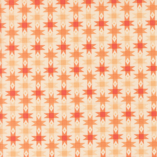 Peach and orange geometric stars Popcorn by Elizabeth Hartman cotton quilting fabric, southwestern theme, diamonds, on ivory.