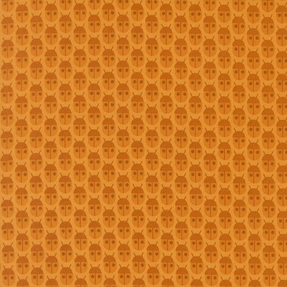 Spice orange beetle novelty cotton quilting fabric from Moda's Popcorn by Elizabeth Hartman, featuring caramel and chocolate brown beetles.