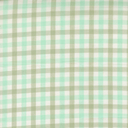 Moda's aqua and sage gingham check cotton quilting fabric from Popcorn Wovens by Elizabeth Hartman, featuring cream squares.