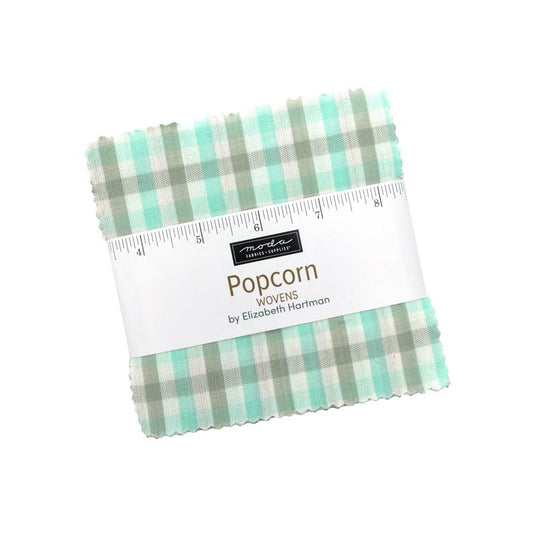 Moda's Popcorn Wovens Charm Pack by Elizabeth Hartman. 42 squares of cotton quilting fabric, 5 in x 5 in, SKU 51285PP