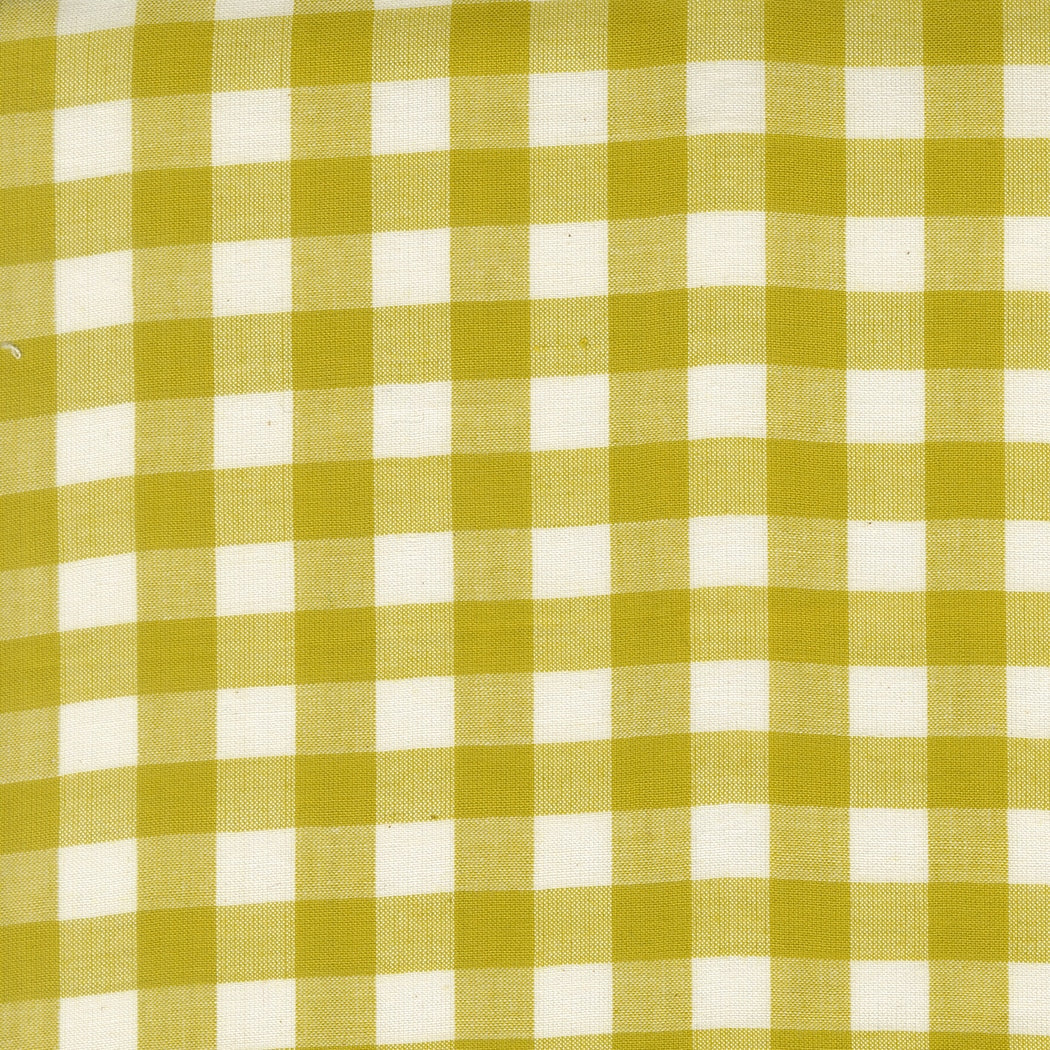 Moda's Popcorn Wovens by Elizabeth Hartman cotton quilting fabric features small citrine gingham checks on cream.