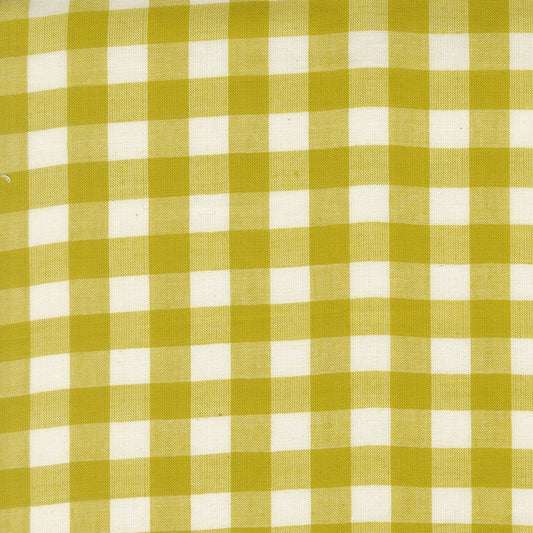 Moda's Popcorn Wovens by Elizabeth Hartman cotton quilting fabric features small citrine gingham checks on cream.