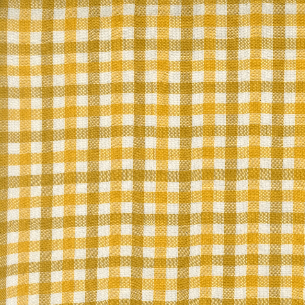 Moda's small-scale golden yellow gingham checks Popcorn Wovens by Elizabeth Hartman cotton quilting fabric with cream.