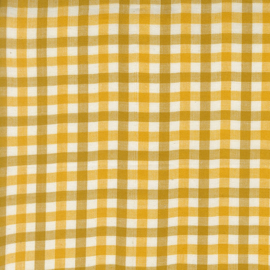 Moda's small-scale golden yellow gingham checks Popcorn Wovens by Elizabeth Hartman cotton quilting fabric with cream.