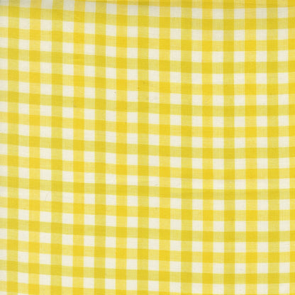 lemon yellow gingham checks Popcorn Wovens by Elizabeth Hartman cotton quilting fabric with small alternating squares of lemon yellow and cream.