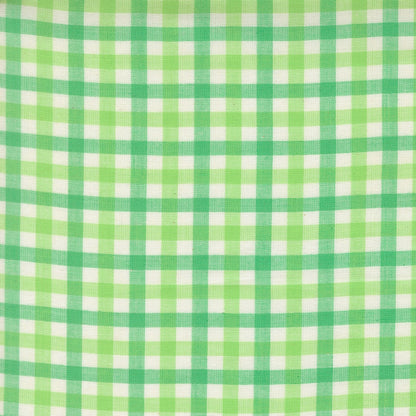 Mint green gingham check Popcorn Wovens by Elizabeth Hartman cotton quilting fabric with off-white, mint, and bright green squares.