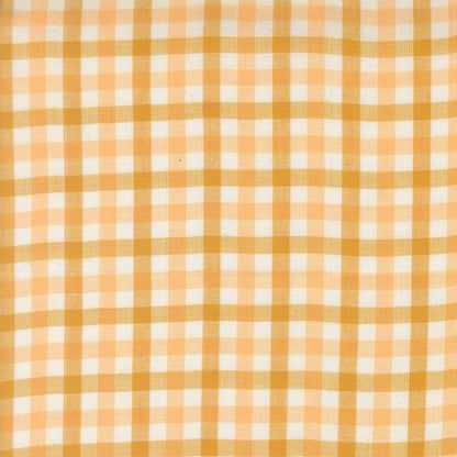 Moda's peach gingham checks cotton quilting fabric from Popcorn Wovens by Elizabeth Hartman. Classic pattern in white, light peach, and golden peach.