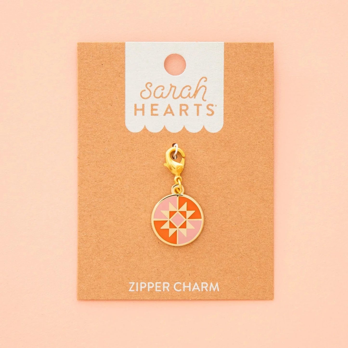 Sarah Hearts - Round Quilt Star Zipper Charm - ZC06