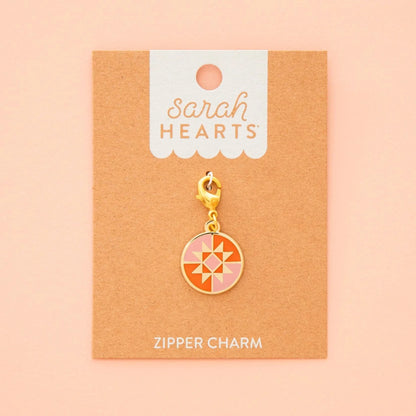 Sarah Hearts - Round Quilt Star Zipper Charm - ZC06