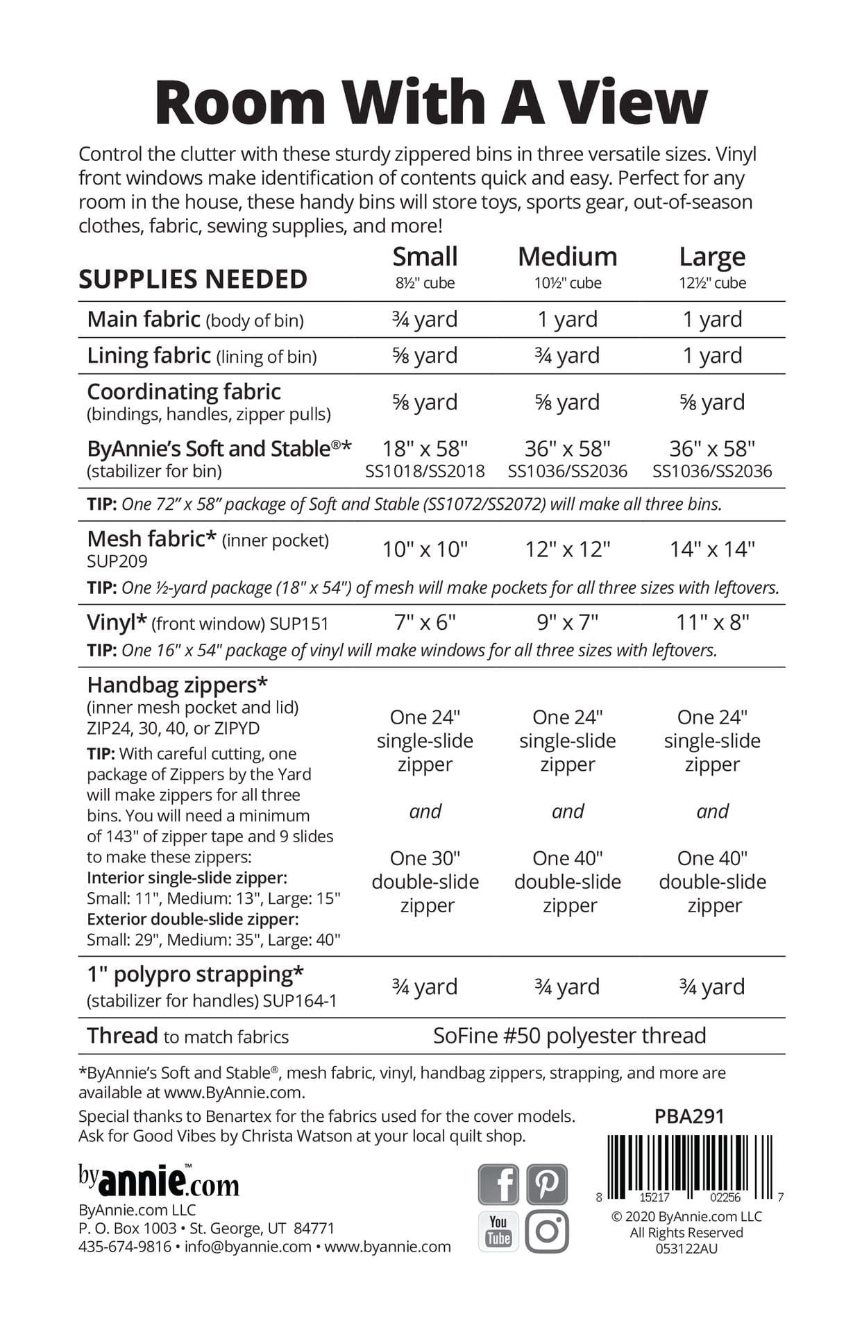 Room With a View - Patterns by Annie - Paper Pattern - PBA291