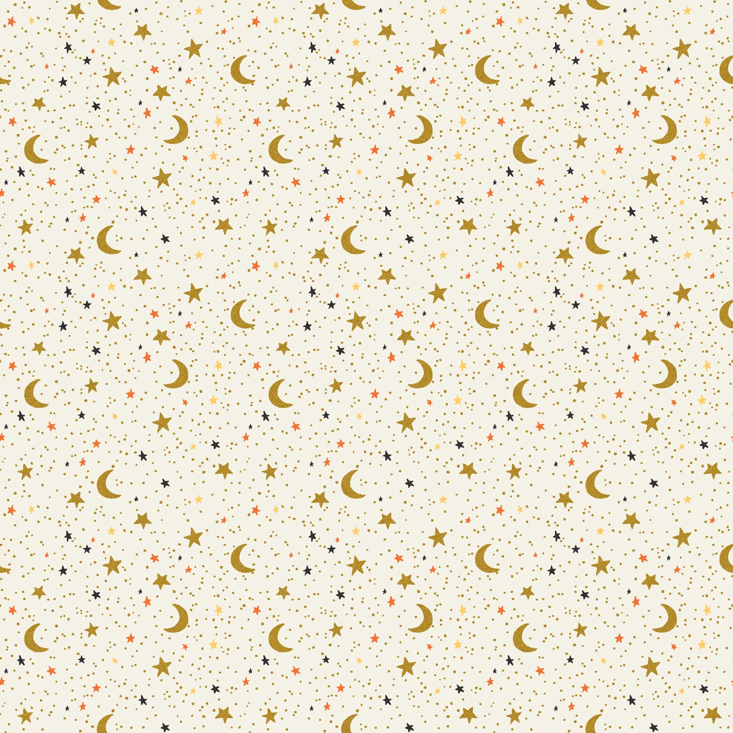 Pattern of moons and stars on a beige background