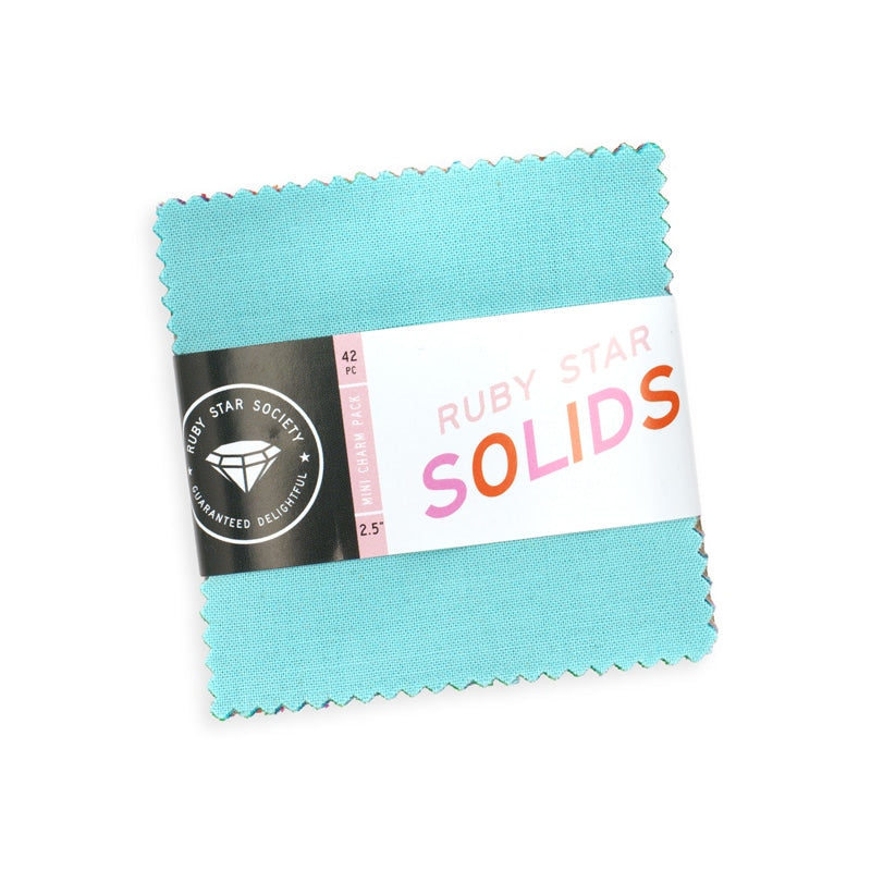 Moda's Ruby Star Solids Mini Charm Pack by Ruby Star Society's Ruby Star Society. 42 squares of cotton quilting fabric, 2.5 in x 2.5 in, SKU RS5500MC