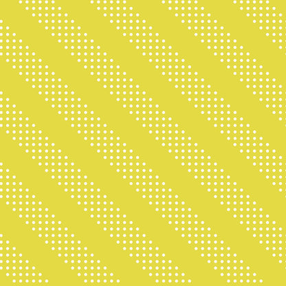 Moda's citron yellow cotton quilting fabric with diagonal stripes formed by rows of small white dots. Sidekicks by Ruby Star Society's Ruby Star Society.
