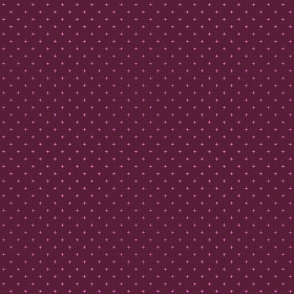 Deep plum plus signs Moda's Sidekicks by Ruby Star Society's Ruby Star Society cotton quilting fabric, featuring light pink geometric pattern.
