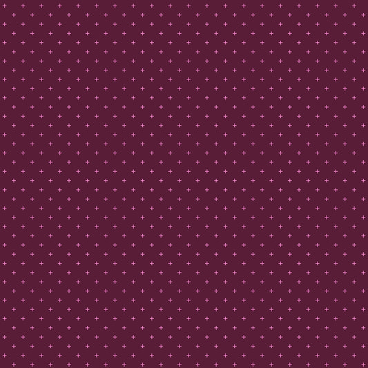 Deep plum plus signs Moda's Sidekicks by Ruby Star Society's Ruby Star Society cotton quilting fabric, featuring light pink geometric pattern.
