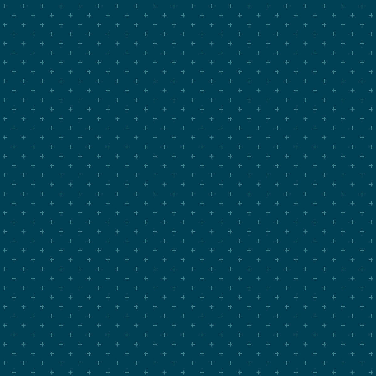 Small light aqua plus signs scattered on dark teal geometric cotton quilting fabric. Moda's Sidekicks by Ruby Star Society's Ruby Star Society.